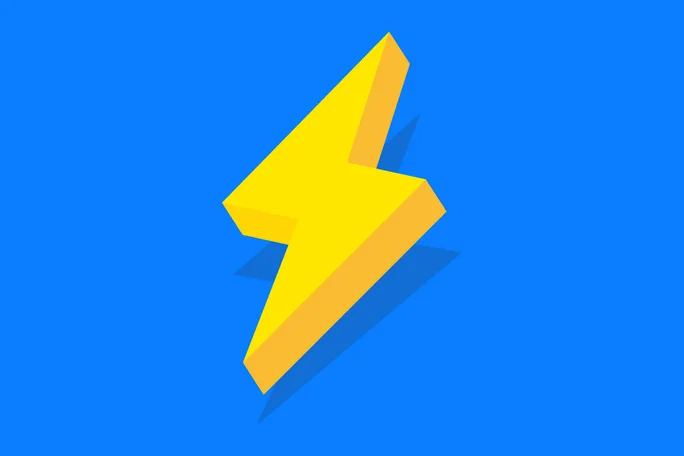 Ein gelber Blitz auf einem blauen Hintergrund, der Energie und Dynamik symbolisiert.